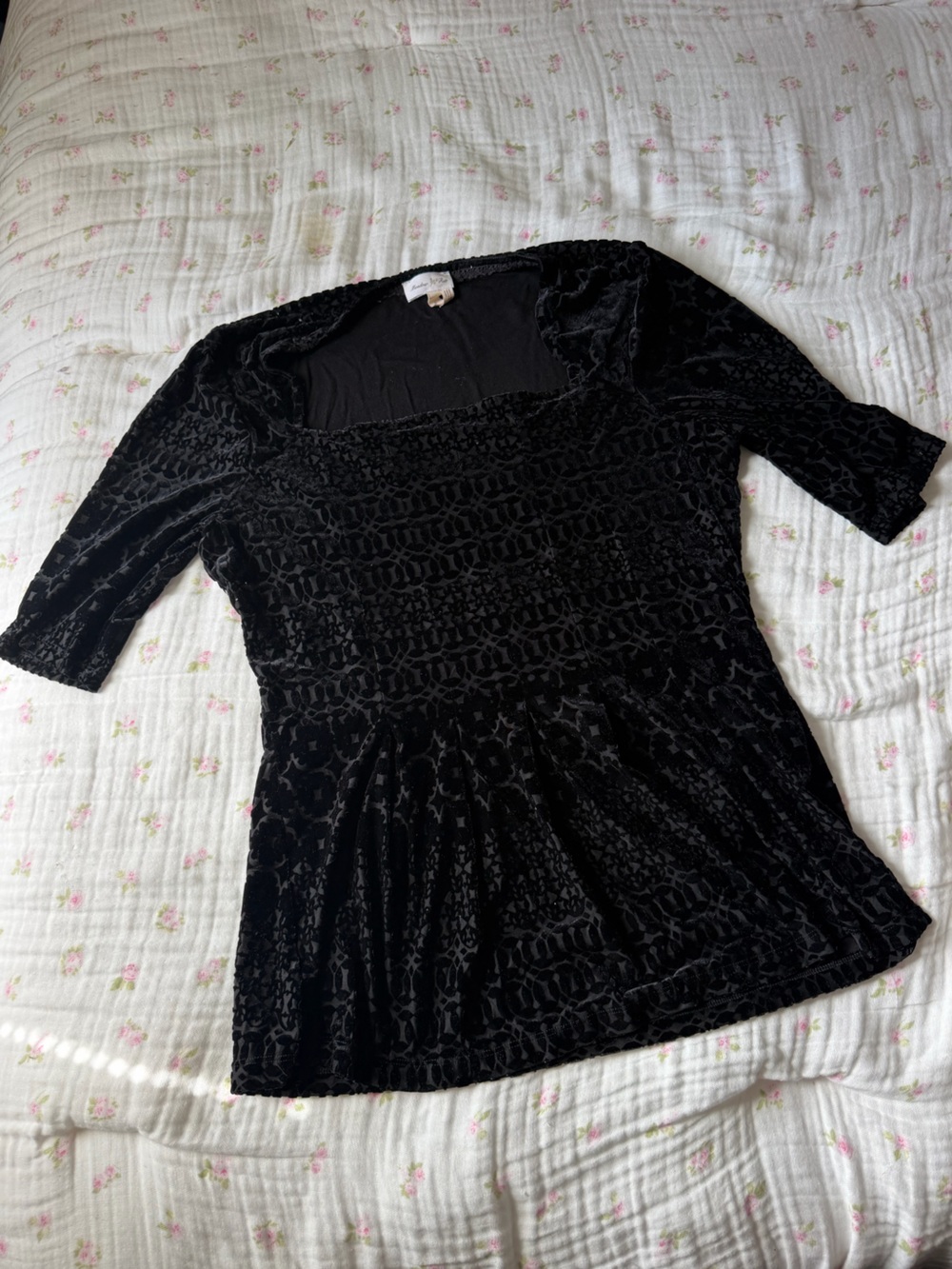 Meadow Rue Black Velvet Textured Blouse